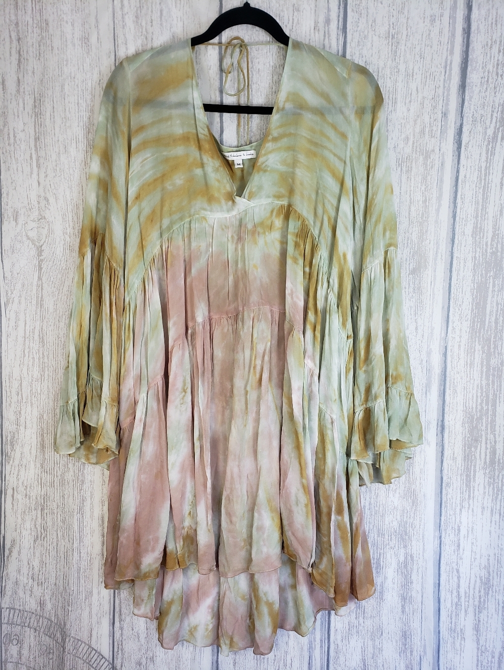 Young Fabulous & Broke Rosa mini dress green & pink tie-dye Boho Festival Medium - Picture 2 of 10